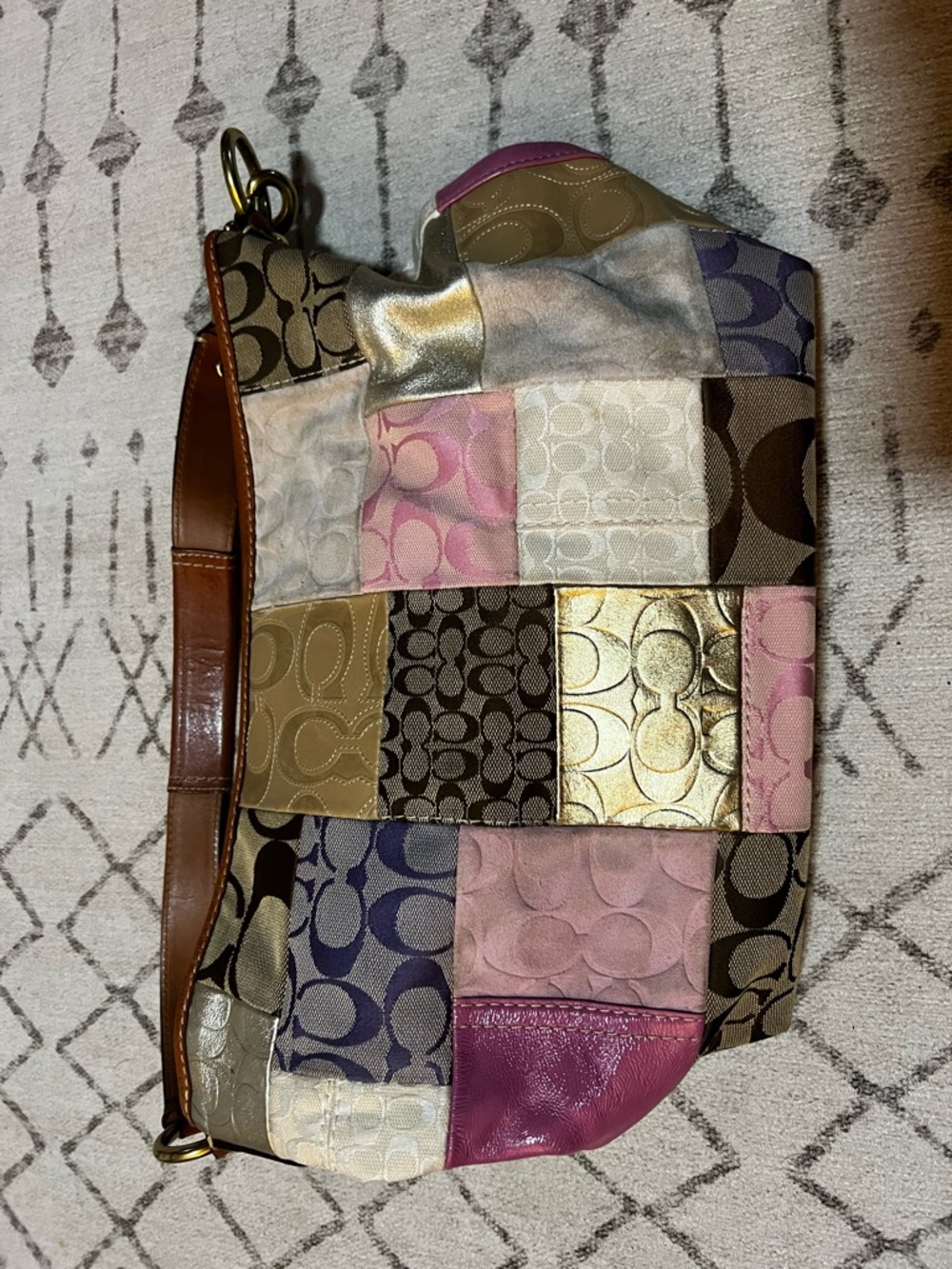 Coach Patchwork Shoulder Bag in Pink, Gold, Brown, Purple